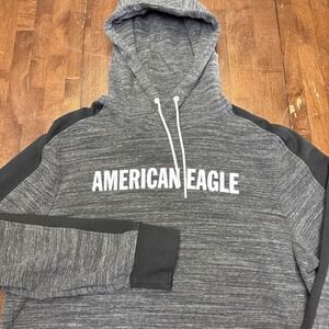 American Eagle Outfitters Hoodie Men's XL Heather Gray Black Pullover Reflective